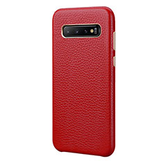 Soft Luxury Leather Snap On Case Cover P03 for Samsung Galaxy S10 Plus Red