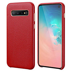 Soft Luxury Leather Snap On Case Cover P03 for Samsung Galaxy S10 Red