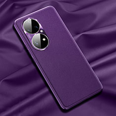 Soft Luxury Leather Snap On Case Cover QK1 for Huawei P50 Pro Purple