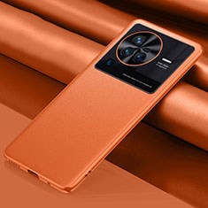 Soft Luxury Leather Snap On Case Cover QK1 for Vivo X80 Pro 5G Orange