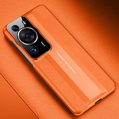 Soft Luxury Leather Snap On Case Cover QK3 for Huawei P60 Orange