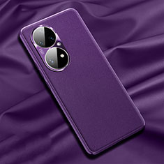 Soft Luxury Leather Snap On Case Cover QK4 for Huawei P50 Pro Purple