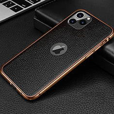 Soft Luxury Leather Snap On Case Cover R01 for Apple iPhone 11 Pro Gold and Black