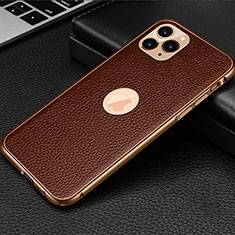 Soft Luxury Leather Snap On Case Cover R01 for Apple iPhone 11 Pro Max Brown