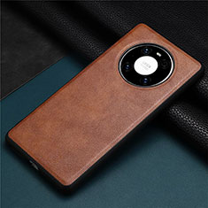 Soft Luxury Leather Snap On Case Cover R01 for Huawei Mate 40 Brown