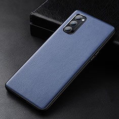 Soft Luxury Leather Snap On Case Cover R01 for Oppo Reno4 Pro 5G Blue