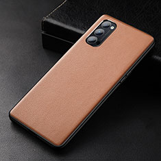 Soft Luxury Leather Snap On Case Cover R01 for Oppo Reno4 Pro 5G Brown