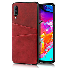 Soft Luxury Leather Snap On Case Cover R01 for Samsung Galaxy A70 Red
