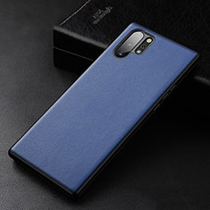 Soft Luxury Leather Snap On Case Cover R01 for Samsung Galaxy Note 10 Plus 5G Blue