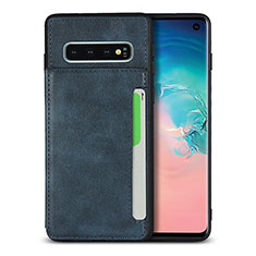 Soft Luxury Leather Snap On Case Cover R01 for Samsung Galaxy S10 Blue