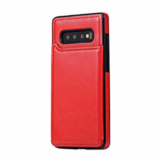 Soft Luxury Leather Snap On Case Cover R01 for Samsung Galaxy S10 Plus Red