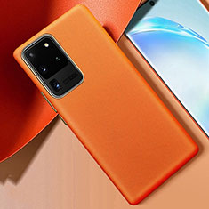 Soft Luxury Leather Snap On Case Cover R01 for Samsung Galaxy S20 Ultra 5G Orange