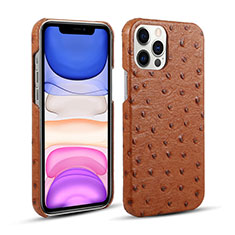 Soft Luxury Leather Snap On Case Cover R02 for Apple iPhone 12 Pro Max Brown