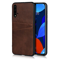 Soft Luxury Leather Snap On Case Cover R02 for Huawei Nova 5 Pro Brown
