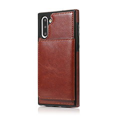 Soft Luxury Leather Snap On Case Cover R02 for Samsung Galaxy Note 10 5G Brown