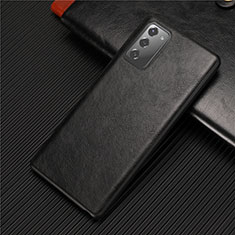Soft Luxury Leather Snap On Case Cover R02 for Samsung Galaxy Note 20 5G Black