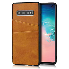 Soft Luxury Leather Snap On Case Cover R02 for Samsung Galaxy S10 Orange