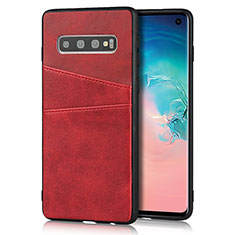 Soft Luxury Leather Snap On Case Cover R02 for Samsung Galaxy S10 Red