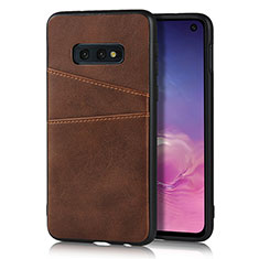 Soft Luxury Leather Snap On Case Cover R02 for Samsung Galaxy S10e Brown