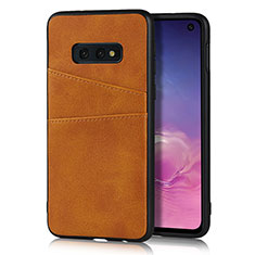 Soft Luxury Leather Snap On Case Cover R02 for Samsung Galaxy S10e Orange