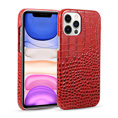 Soft Luxury Leather Snap On Case Cover R03 for Apple iPhone 12 Pro Red