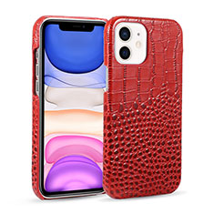 Soft Luxury Leather Snap On Case Cover R03 for Apple iPhone 12 Red