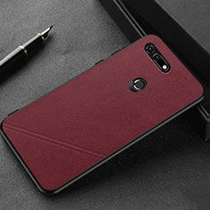 Soft Luxury Leather Snap On Case Cover R03 for Huawei Honor V20 Red Wine
