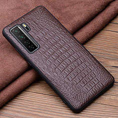 Soft Luxury Leather Snap On Case Cover R03 for Huawei Nova 7 SE 5G Brown