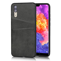 Soft Luxury Leather Snap On Case Cover R03 for Huawei P20 Black