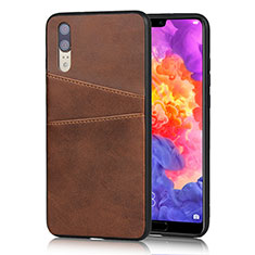 Soft Luxury Leather Snap On Case Cover R03 for Huawei P20 Brown