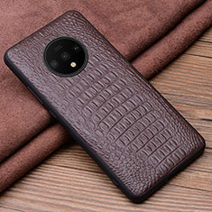Soft Luxury Leather Snap On Case Cover R03 for OnePlus 7T Brown
