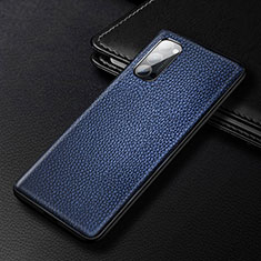Soft Luxury Leather Snap On Case Cover R03 for Oppo Reno4 Pro 5G Blue