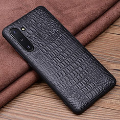 Soft Luxury Leather Snap On Case Cover R03 for Samsung Galaxy Note 10 Black