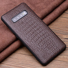 Soft Luxury Leather Snap On Case Cover R03 for Samsung Galaxy S10 5G Brown