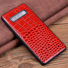 Soft Luxury Leather Snap On Case Cover R03 for Samsung Galaxy S10 Plus Red