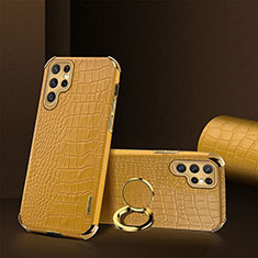 Soft Luxury Leather Snap On Case Cover R03 for Samsung Galaxy S22 Ultra 5G Yellow