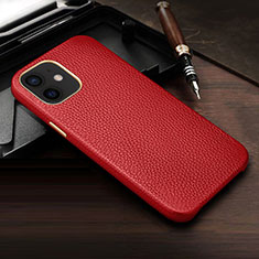 Soft Luxury Leather Snap On Case Cover R04 for Apple iPhone 12 Mini Red