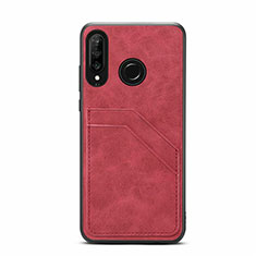Soft Luxury Leather Snap On Case Cover R04 for Huawei Nova 4e Red