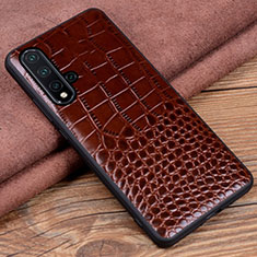 Soft Luxury Leather Snap On Case Cover R04 for Huawei Nova 5 Pro Brown