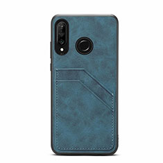 Soft Luxury Leather Snap On Case Cover R04 for Huawei P30 Lite New Edition Blue