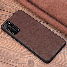 Soft Luxury Leather Snap On Case Cover R04 for Huawei P40 Brown