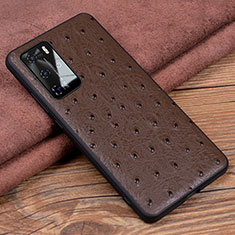 Soft Luxury Leather Snap On Case Cover R04 for Huawei P40 Pro Brown