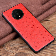 Soft Luxury Leather Snap On Case Cover R04 for OnePlus 7T Red
