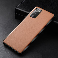 Soft Luxury Leather Snap On Case Cover R04 for Samsung Galaxy Note 20 5G Brown