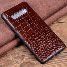 Soft Luxury Leather Snap On Case Cover R04 for Samsung Galaxy S10 Brown