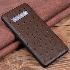 Soft Luxury Leather Snap On Case Cover R04 for Samsung Galaxy S10 Plus Brown