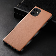 Soft Luxury Leather Snap On Case Cover R05 for Apple iPhone 12 Brown