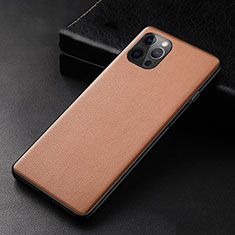Soft Luxury Leather Snap On Case Cover R05 for Apple iPhone 12 Pro Max Brown
