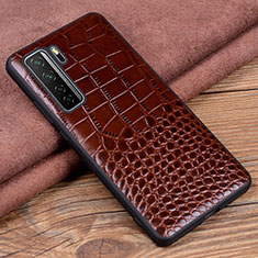 Soft Luxury Leather Snap On Case Cover R05 for Huawei Nova 7 SE 5G Brown