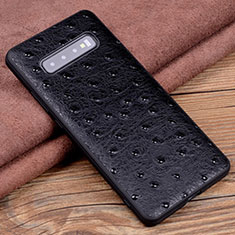 Soft Luxury Leather Snap On Case Cover R05 for Samsung Galaxy S10 Black